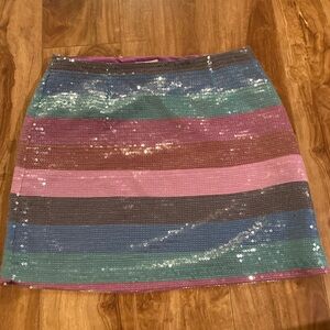 Striped Sequin Mini Skirt in Multi-Color